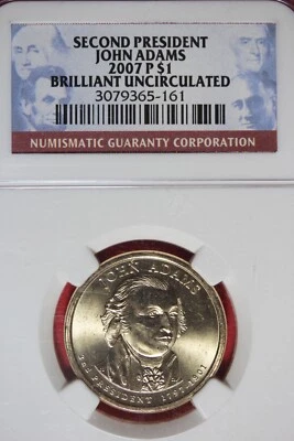 2007 P NGC JOHN ADAMS BRILLIANT UNC PRESIDENTAIL DOLLAR #B49147 - Image 1 of 2