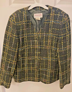 Kirsten Mode Design Wool Blend Tweed Jacket Classic Brown 3 Buttons Size 14 - Picture 1 of 6