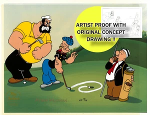 Popeye the Sailor Golfing Cel AP #15/15 signed Concept Golf art Putt - Picture 1 of 3