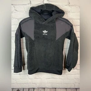 Adidas Originals Teddy Sherpa Juniors Pull Over Hoodie Black Size Small Unisex - Picture 1 of 9