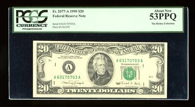 DBR 1990 $20 FRN Boston Fr. 2077-A PCGS 53 PPQ Serial A63170703A - Image 1 of 2