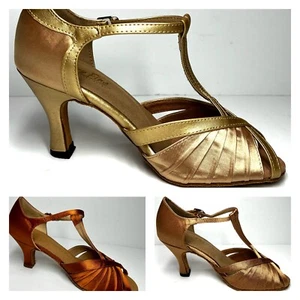 Very Fine Competition Grade Ballroom Dancing Shoes 2707 Tan/Gold, Brown, Copper - Picture 1 of 12