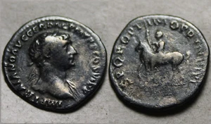 Rare original Ancient Roman silver coin denarius Trajan 103 AD Horse rider spear - Picture 1 of 4