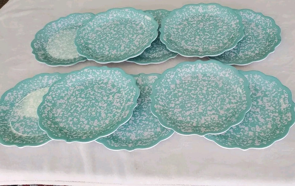 Pioneer Woman Country Splatter Teal Melamine Dinner Plates 10.7" Set of 2