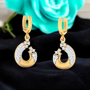 Pavé 0.82 Cts F/VS1 Round Brilliant Natural Diamonds Dangle Earrings 14K Gold - Picture 1 of 4