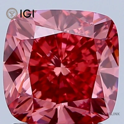 IGI Certified 2 Ct Fancy Vivid Brownish Pink VS2 Cushion Cut Lab Grown Diamond - Image 1 of 4
