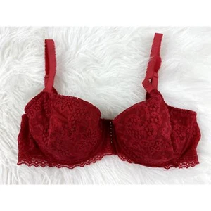 On Gossamer Women's Size 32D Red Unlined Lace Balconette Rhinestone Bra - Picture 1 of 6