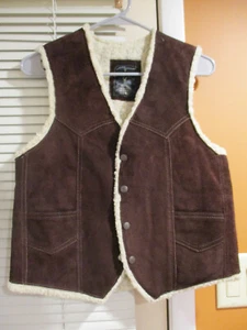 Vintage Steer Brand Men's S Leather Sherpa Fleece Rancher Hunting Riding Vest - Picture 1 of 8