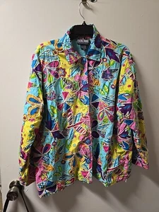 Vintage Rachel Brooke Women's 1X Jacket Dragonfly flowers  Embroidered Buttons - Picture 1 of 9