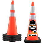 Xpose Safety 36 Inch Orange Traffic Cones 12 Pound With 6" & 4" Collars, 4-Pack