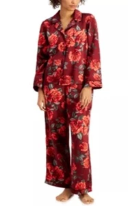 INC Satin Pajama Set + Headband 3Pc New Burgundy Red Floral Women’s PJS Size XL - Picture 1 of 14