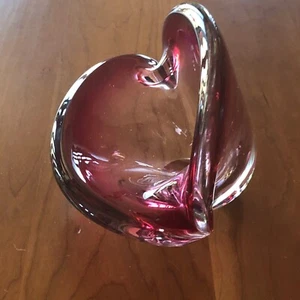 Vintage Murano Seguso Art Glass Clamshell, Cranberry-Pink Bowl w/ 2 Bases - Picture 1 of 10