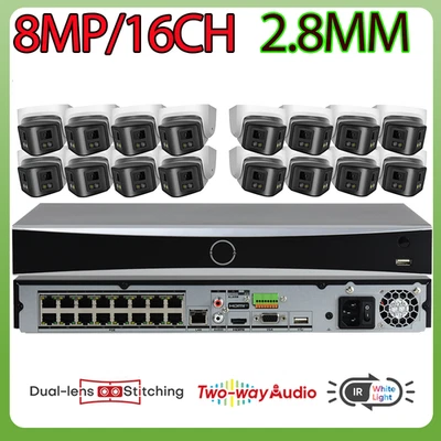 16CH 16POE NVR 8MP 4K Dual Light 180°Panoramic IP Camera IR Color Night CCTV Lot - Image 1 of 4