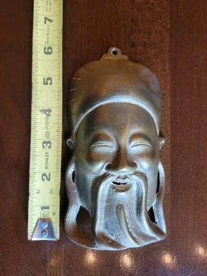 Hermosa máscara de pared antigua de latón de Macao (ex colonia portuguesa en Asia) Foto 1 de 4