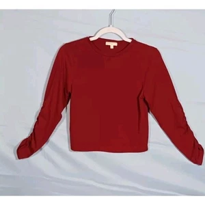 Chelsea & Violet Girls Large Cropped Long Ruched Sleeve T-Shirt Top Red - Picture 1 of 7