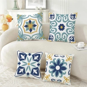 Outdoor Waterproof Throw Pillow Covers Set of 4 Floral Printed and Boho Farmhous - Picture 1 of 4