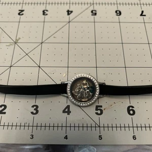 Origami Owl Leather Choker Necklace Gold Strap, Wrap Bracelet Charm & Rhinestone - Picture 1 of 7