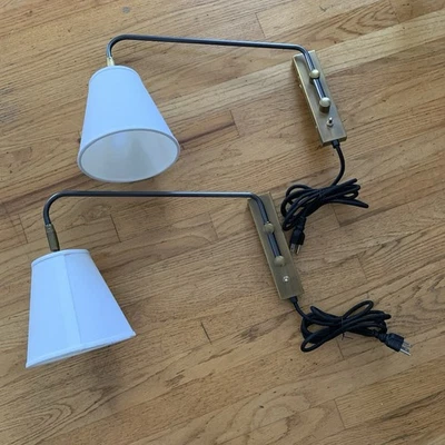 Serena and Lily Flynn Plug-In Sconce White Shade Brass Finish Set Of 2 READ - Image 1 of 4