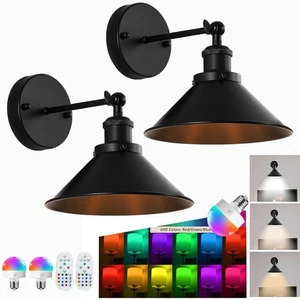 2PC LED Wall Light Battery Operated Indoor Wall Sconces RGB Dimmable Adjustable - Picture 1 of 18