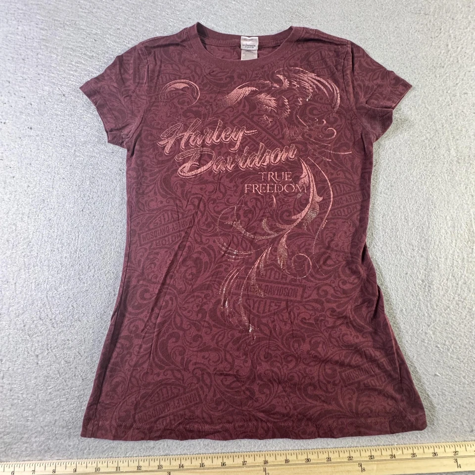 Camisa Harley-Davidson Mujer Pequeña Borgoña True Freedom Eagle Gráfico EE. UU. 2010s Foto 1 de 4