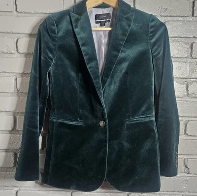 Blazer para mujer J Crew Parke terciopelo verde fiesta talla 00 Foto 1 de 4