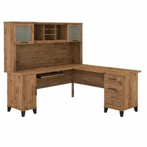 Somerset 72W L Shaped Desk with Hutch in Fresh Walnut - Engineered Wood - Picture 1 of 7