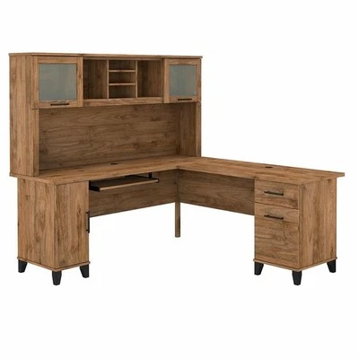 Somerset 72W L Shaped Desk with Hutch in Fresh Walnut - Engineered Wood - Image 1 of 4