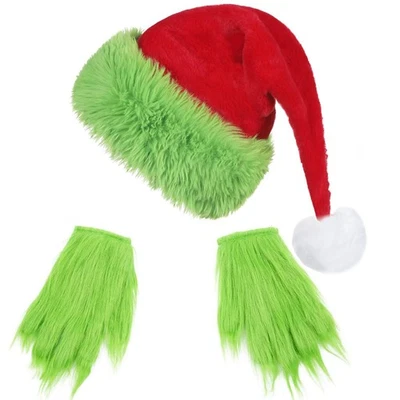 Sombrero de Navidad Sombrero de Papá Noel con Guantes Verdes para Mujer u Hombre Navidad Monstruo Verde... Foto 1 de 4