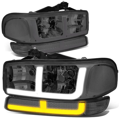 Ajuste 99-07 Sierra Yukon LED DRL+ Señal de giro Faro Parachoques Lámpara Lente ahumada Foto 1 de 4