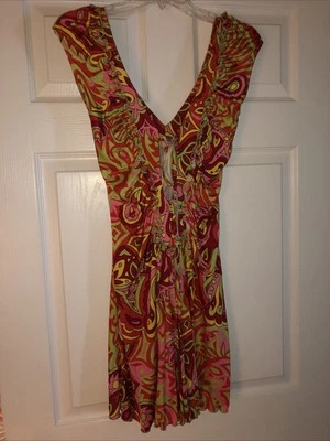 Nuevo sin etiquetas Vestido Moda International Psicodélico Multicolor Sedoso Jersey Con Cordones Talla XS Foto 1 de 4