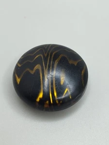 Celluloid Button Beautiful Color & Pattern Black & Gold 1"D Vintage - Picture 1 of 6