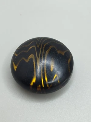 Celluloid Button Beautiful Color & Pattern Black & Gold 1"D Vintage - Image 1 of 4