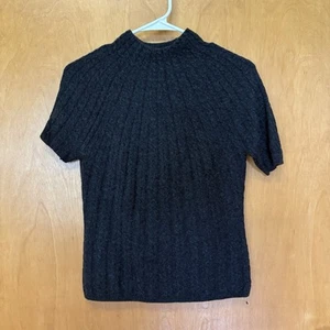 Maglione donna Talbots Mock Next Cable grigio seta cashmere manica corta piccola - Foto 1 di 6