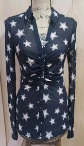 NWT Free People Black  Sheer/ Button Down Blouse Ruched Bust Button Cuff Size Sp - Picture 1 of 8