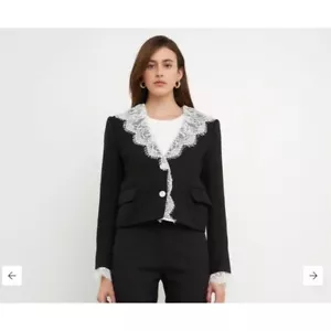 Endless Rose Damen Tweed Sakko mit Spitzenkragen Schwarz Größe Small Blazer Neu mit Etikett - Bild 1 von 7