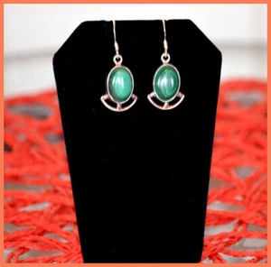 Sterling Silver Natural Malachite Gemstone Dangle Drop Hook Earring Jewelry  - Imagen 1 de 7