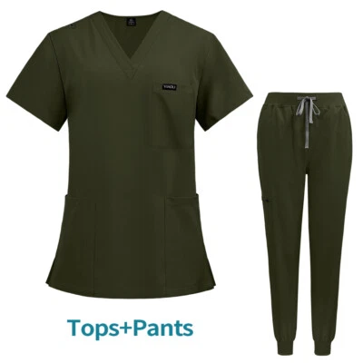  Nurse Medical Uniform Scrub Set Women V-Neck Top Jogger Pant Hospital Men - Image 1 of 4