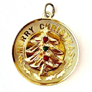 14K Solid Yellow Gold Christmas Tree Charm Pendant 1”, 4 Grams - Picture 1 of 9