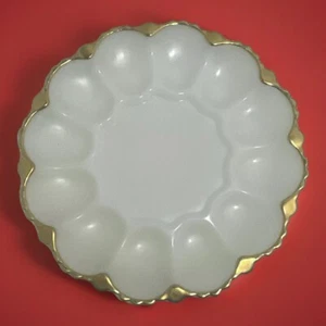 Vintage MCM Anchor Hocking White Anchor Glass Deviled Egg Serving Dish 22K Gold - Picture 1 of 5
