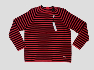 $295 Marc Jacobs Red Black Striped Mock Neck Sweater Size L Zip Back Mod NWT - Picture 1 of 5