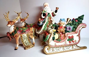 Kirklands Signature Babbo Natale slitta 2 renne portacandele centrotavola fichi - Foto 1 di 14