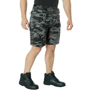 Men's Black Camo BDU Shorts - Combat Tactical Cargo Shorts w Button Fly - Picture 1 of 5