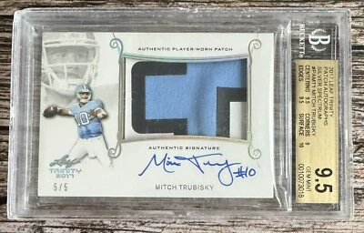 2017 Leaf Mitch Trubisky RC On Card Auto /5 North Carolina Tar Heels Beckett 9.5 - Image 1 of 3
