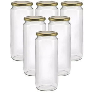 6 grosse Einmachgläser 1,1 Liter Vorratsglas Glasdose mit Deckel gold +Etiketten - Bild 1 von 7
