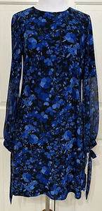 NWT Tommy Hilfiger size 4 navy blue floral long sleeve slinky dress $119 - Picture 1 of 9
