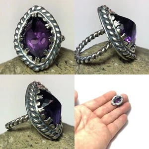 56.2 Ct Tw Natural Large Brazilian Amethyst 925 Sterling Silver Handcrafted Ring - Picture 1 of 15