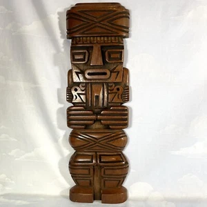 Inca Ponce Monolith Tiwanaku Bolivia Handmade Wooden Plaque 13” Vintage - Picture 1 of 5