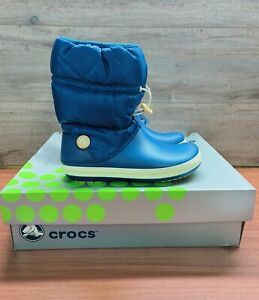 Crocs Crocband Womens Lined Winter Snow Boots Segean Blue Custard UK Size 6 NEW