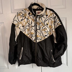 Vintage 90s Active Frontier Women's Large Windbreaker | Key & Chain Print - Picture 1 of 10