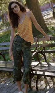 Anthropologie Ripley Green Floral Camo Print Utility Pants Size 30 Tall - Picture 1 of 11